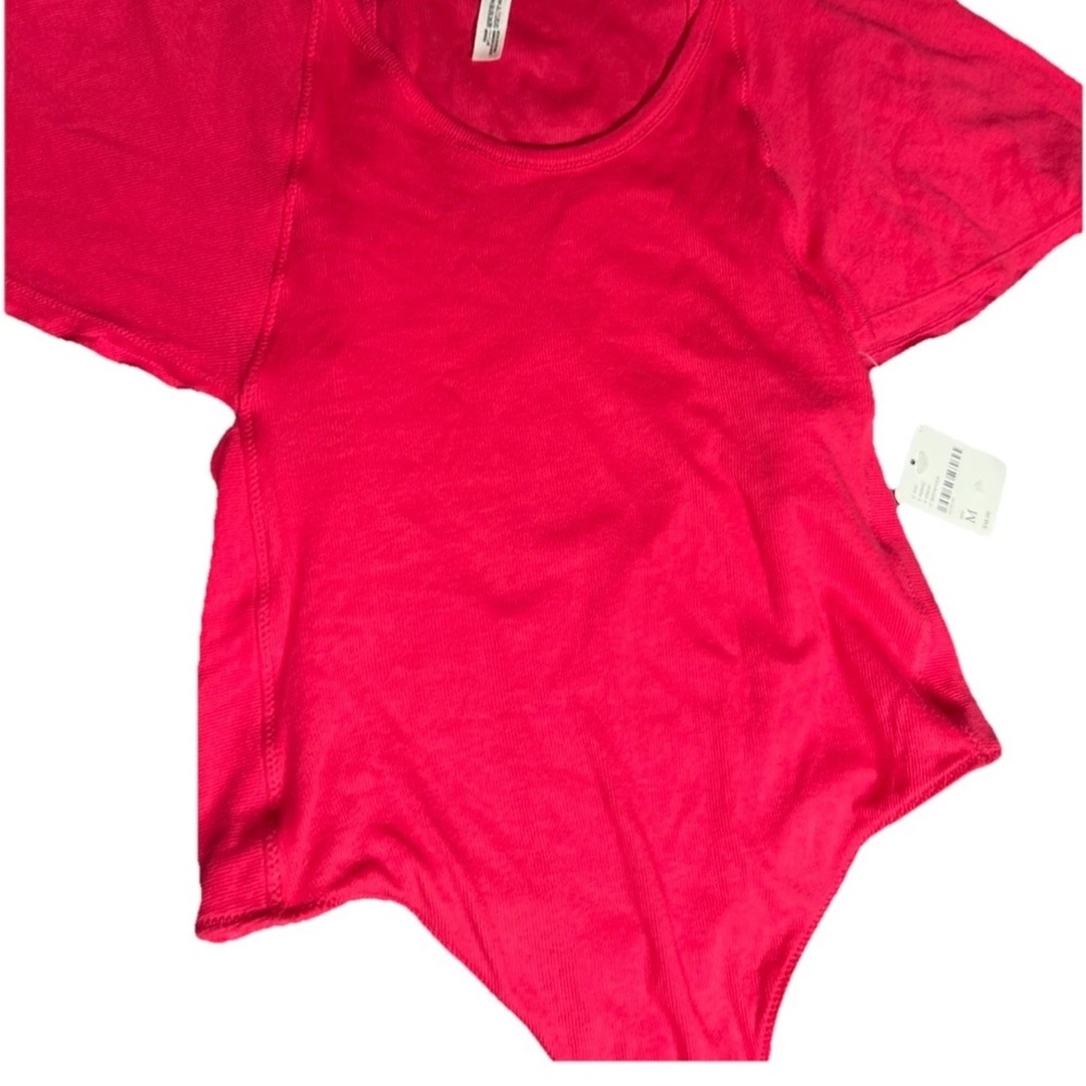 NWT Medium Intimately Free People Pink Round Neck Bodysuit with Flutter Sleeves